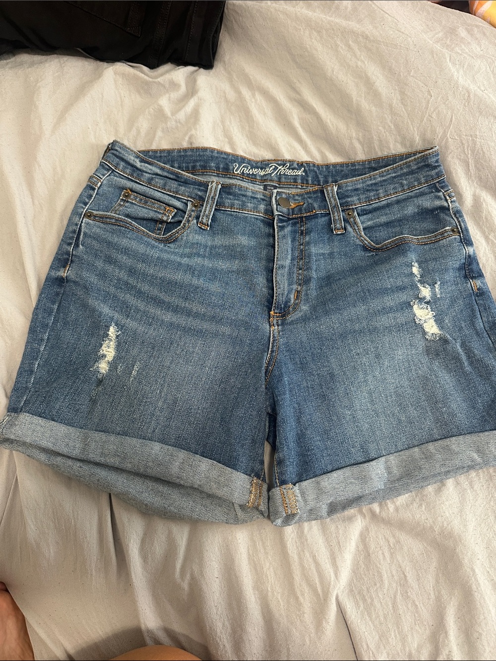 Universal Thread Medium Blue Distressed Denim Roll Cuff Shorts